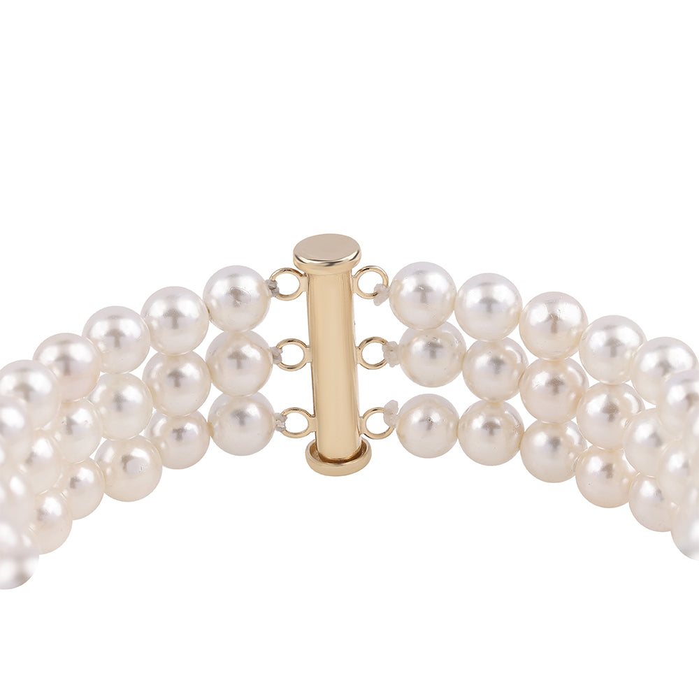 Pulseira de Ouro com Pérola de Água Doce Branca  Contraste: Cruz missionária
