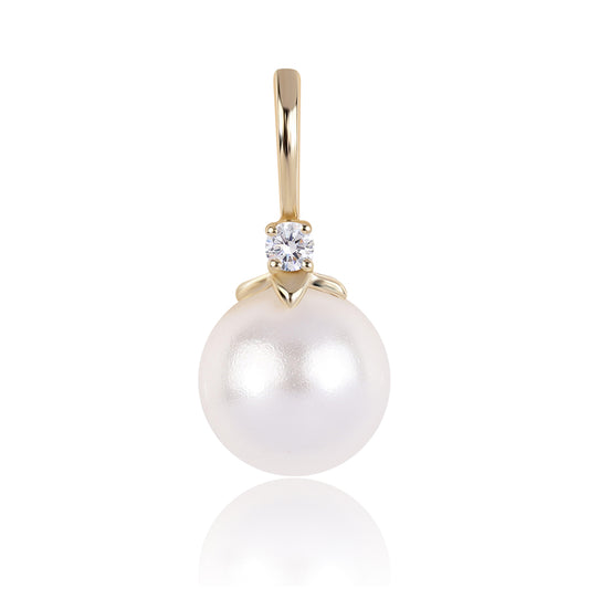 Pendente de Ouro com Pérola de Água Doce Branca e Zircão Branco