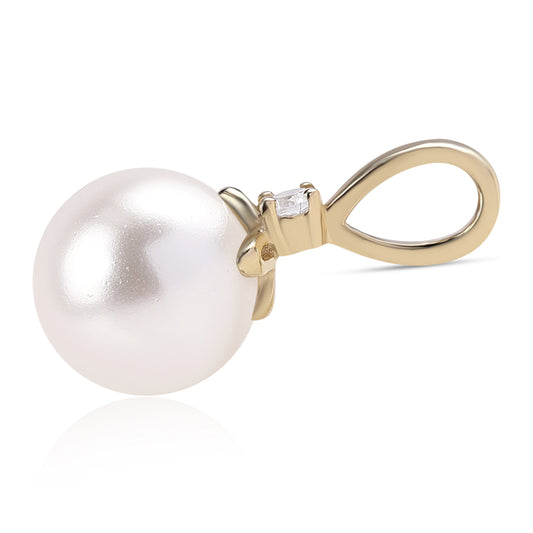 Pendente de Ouro com Pérola de Água Doce Branca e Zircão Branco