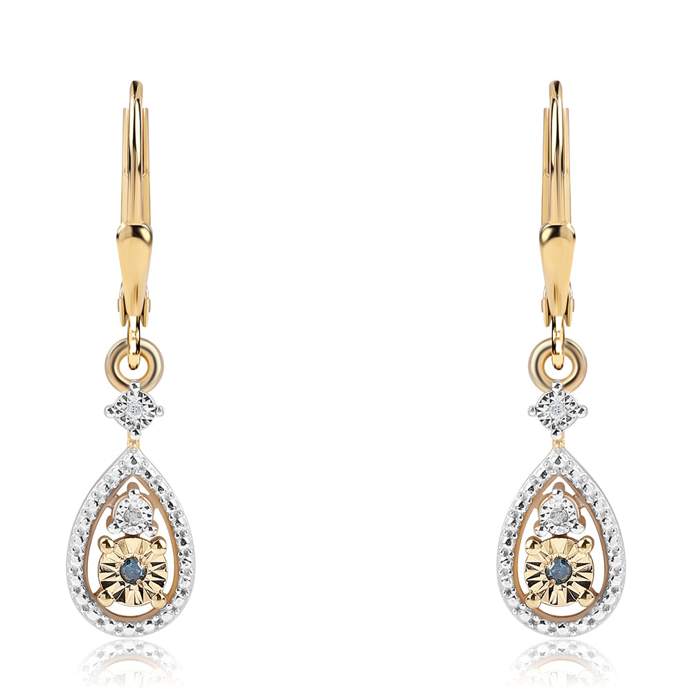 Brincos de Prata com Banho de Ouro com Diamante Azul e Diamante Branco 1 