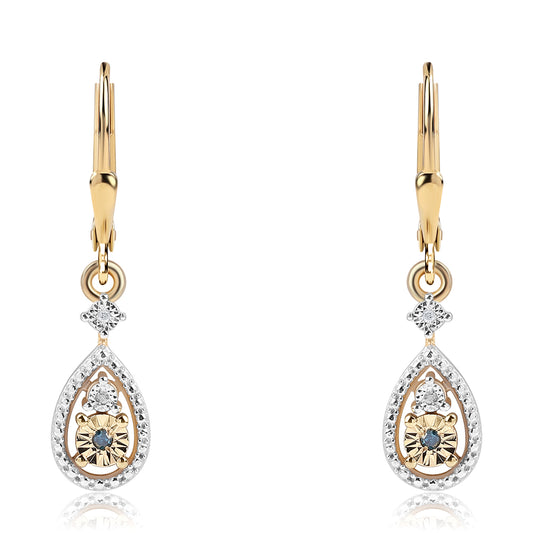 Brincos de Prata com Banho de Ouro com Diamante Azul e Diamante Branco