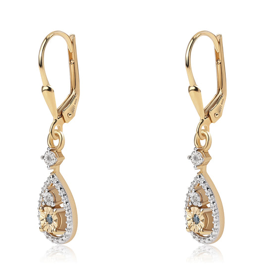 Brincos de Prata com Banho de Ouro com Diamante Azul e Diamante Branco