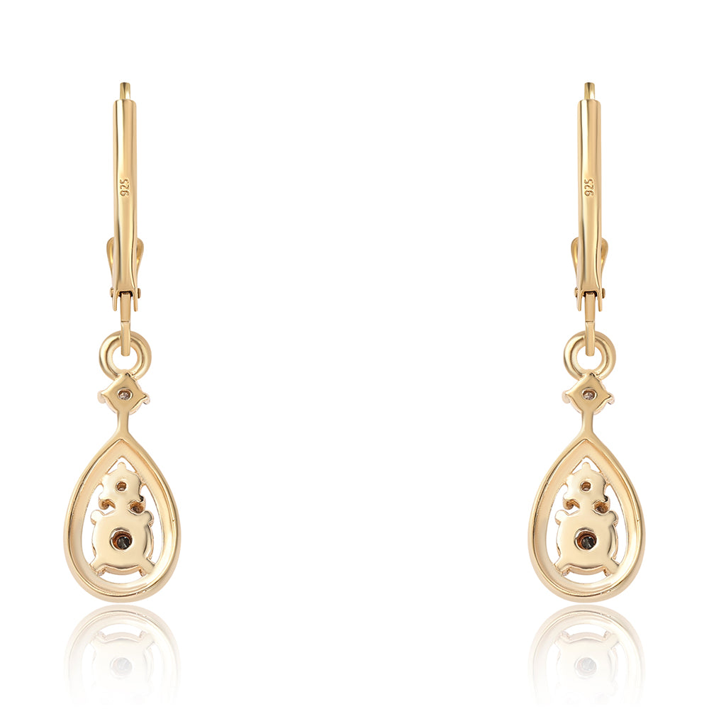 Brincos de Prata com Banho de Ouro com Diamante Azul e Diamante Branco