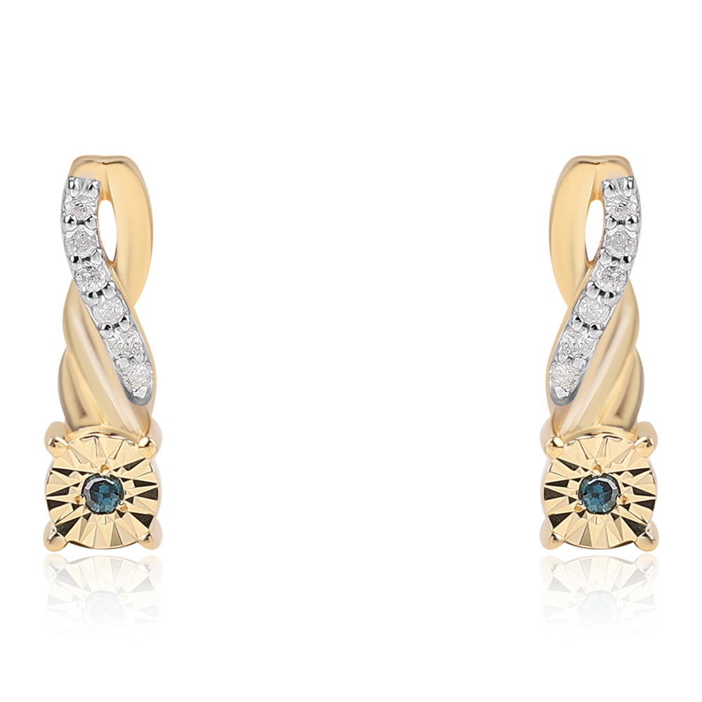 Brincos de Prata com Banho de Ouro com Diamante Azul e Diamante Branco 1 