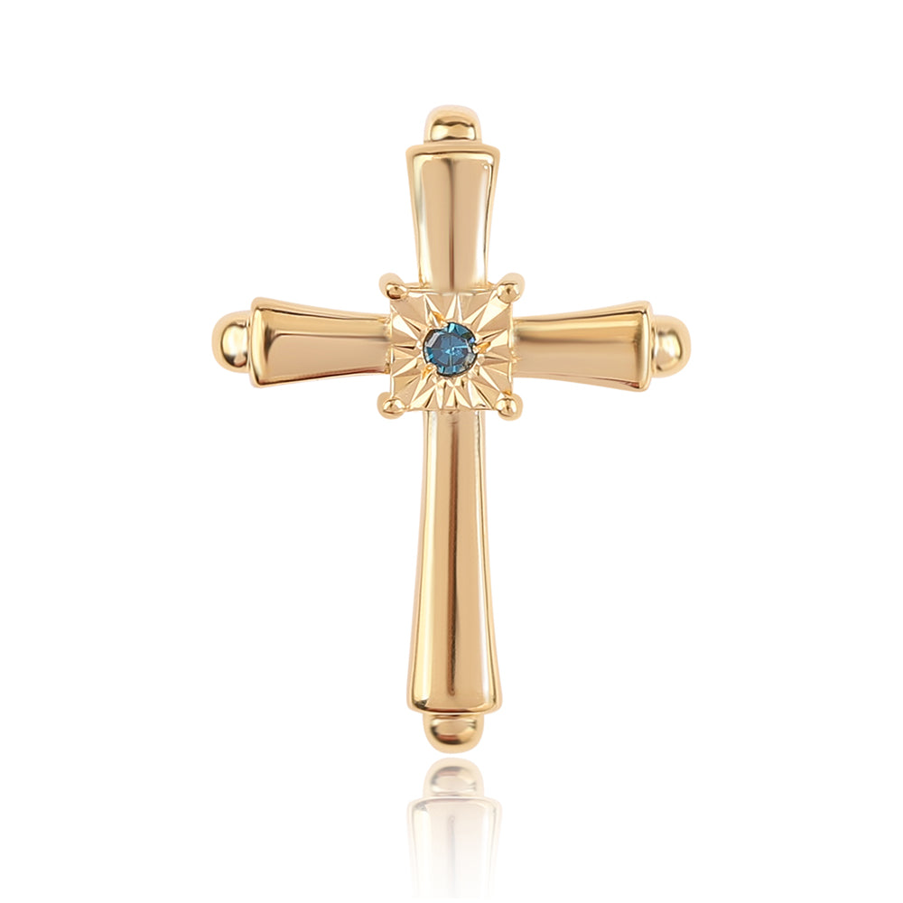 Cruz Pendente de Prata com Banho de Ouro com Diamante Azul 1 