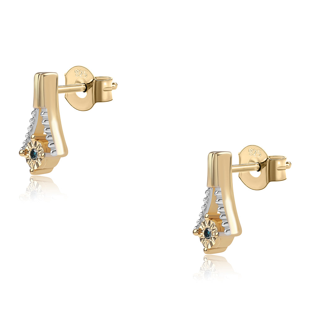 Brincos de Prata com Banho de Ouro com Diamante Azul 2 