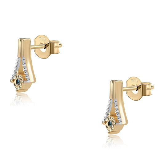 Brincos de Prata com Banho de Ouro com Diamante Azul