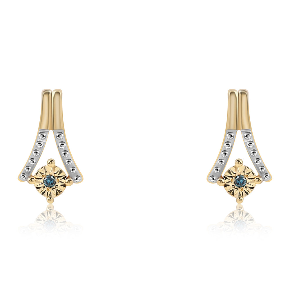 Brincos de Prata com Banho de Ouro com Diamante Azul