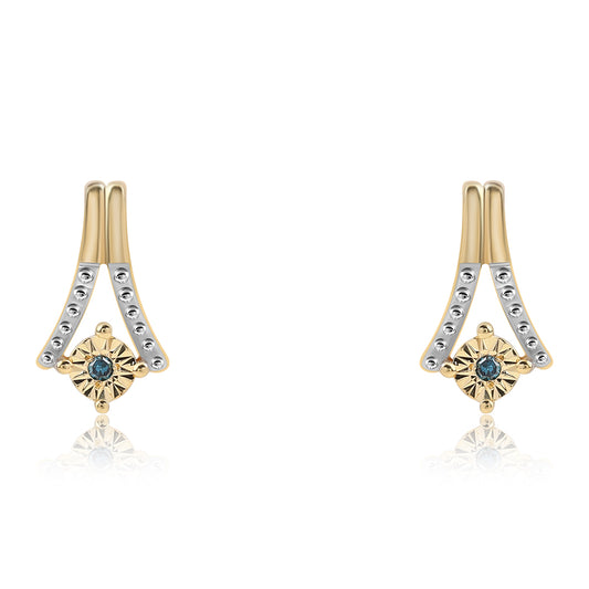 Brincos de Prata com Banho de Ouro com Diamante Azul