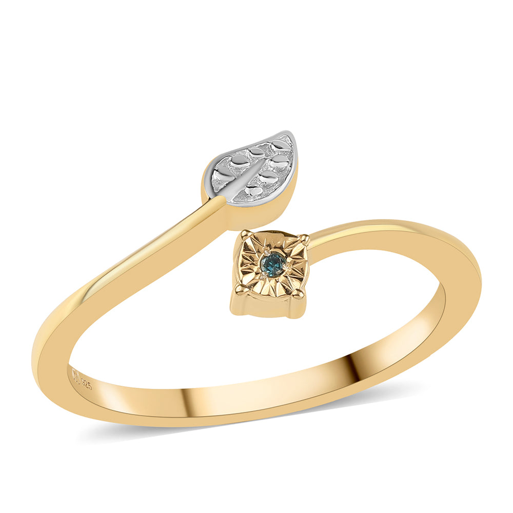 Anel de Prata com Banho de Ouro com Diamante Azul