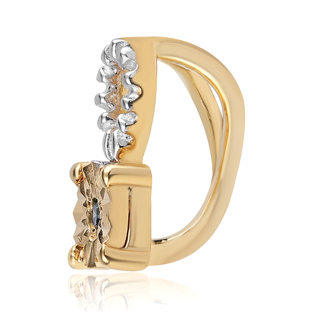 Conjunto de Prata com Banho de Ouro com Diamante Azul ( Brincos+Anel+Pendente ) 3 