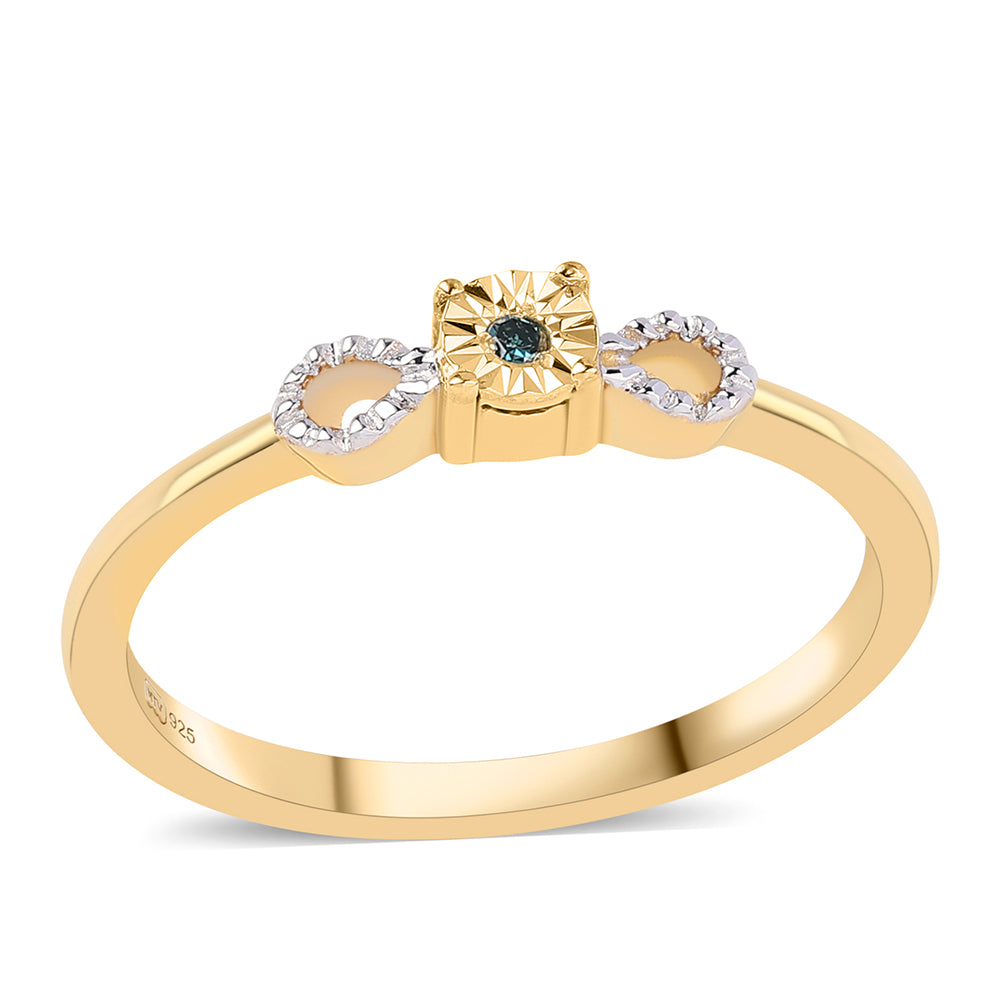 Conjunto de Prata com Banho de Ouro com Diamante Azul ( Brincos+Anel+Pendente )