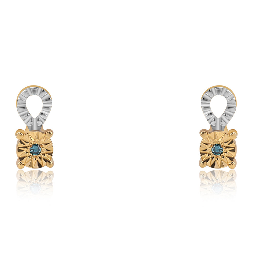 Conjunto de Prata com Banho de Ouro com Diamante Azul ( Brincos+Anel+Pendente ) 9 