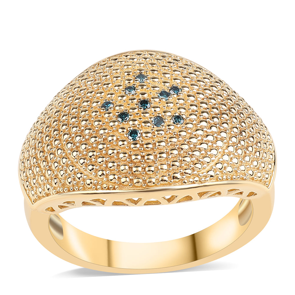 Anel de Prata com Banho de Ouro com Diamante Azul  Contraste: Cabeca de Veado (800) 1 