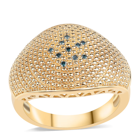 Anel de Prata com Banho de Ouro com Diamante Azul  Contraste: Cabeca de Veado (800)