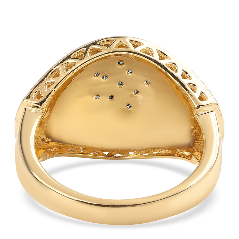 Anel de Prata com Banho de Ouro com Diamante Azul  Contraste: Cabeca de Veado (800) 2 