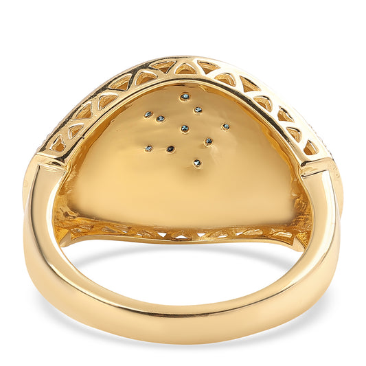 Anel de Prata com Banho de Ouro com Diamante Azul  Contraste: Cabeca de Veado (800)