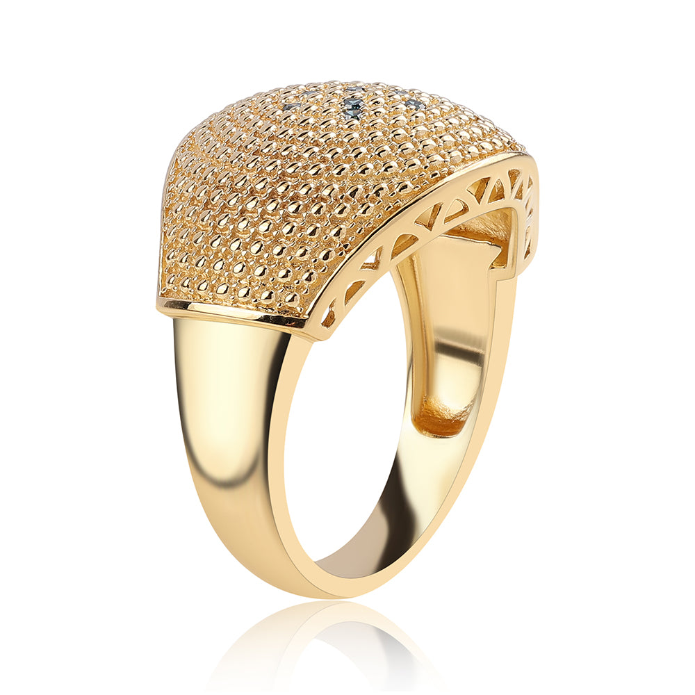 Anel de Prata com Banho de Ouro com Diamante Azul  Contraste: Cabeca de Veado (800) 3 