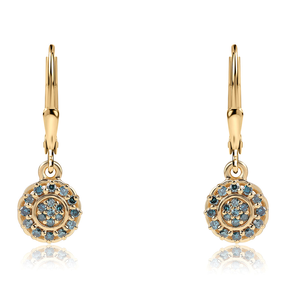 Brincos de Prata com Banho de Ouro com Diamante Azul 2 