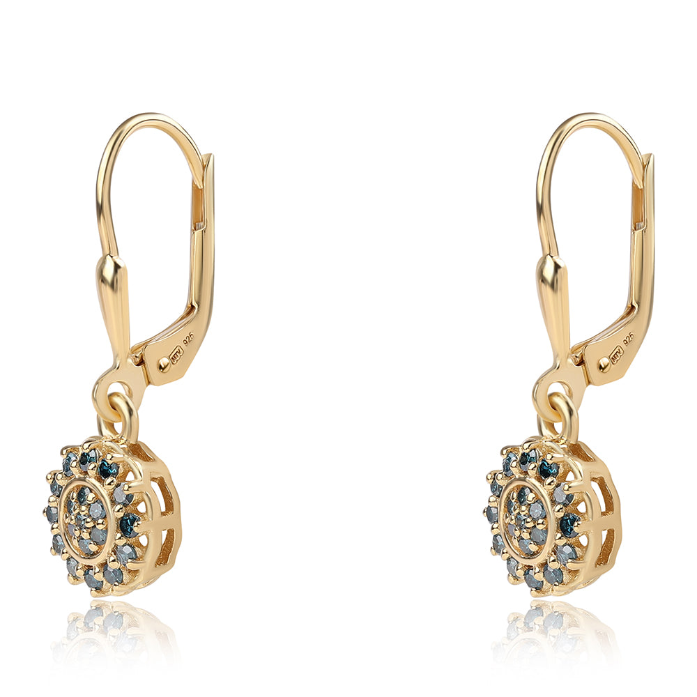 Brincos de Prata com Banho de Ouro com Diamante Azul 1 