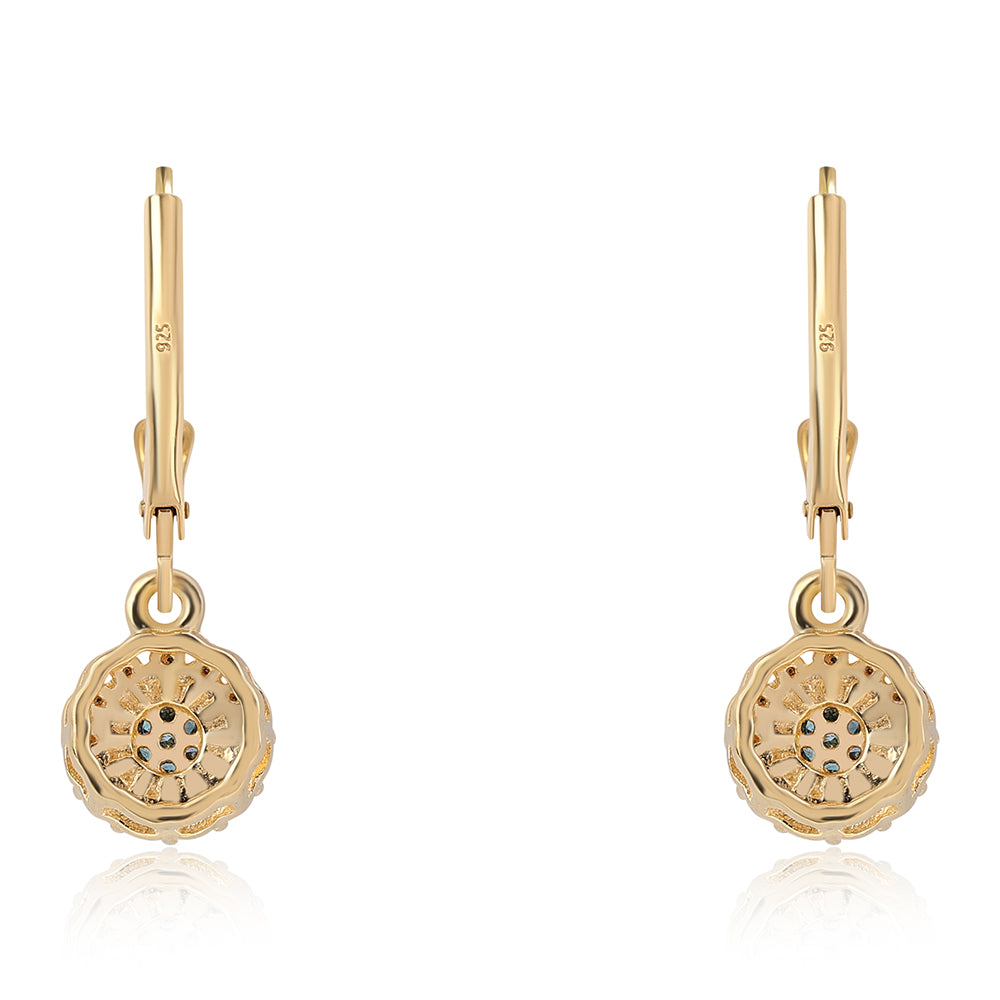 Brincos de Prata com Banho de Ouro com Diamante Azul