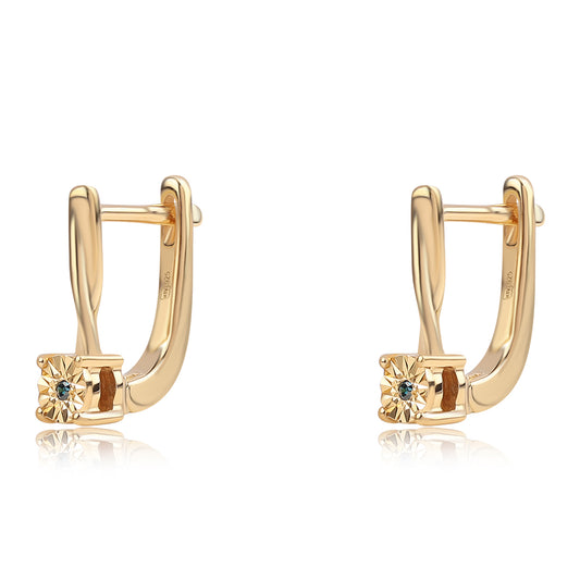 Brincos de Prata com Banho de Ouro com Diamante Azul