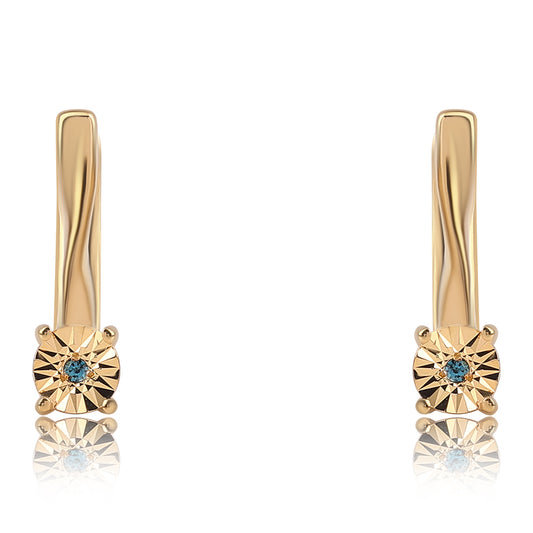 Brincos de Prata com Banho de Ouro com Diamante Azul