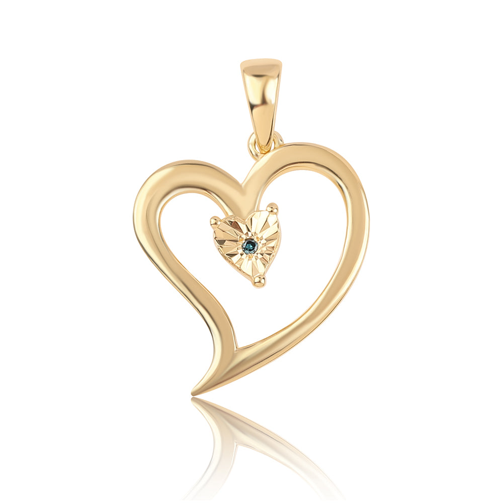 Pendente de Prata com Banho de Ouro com Diamante Azul