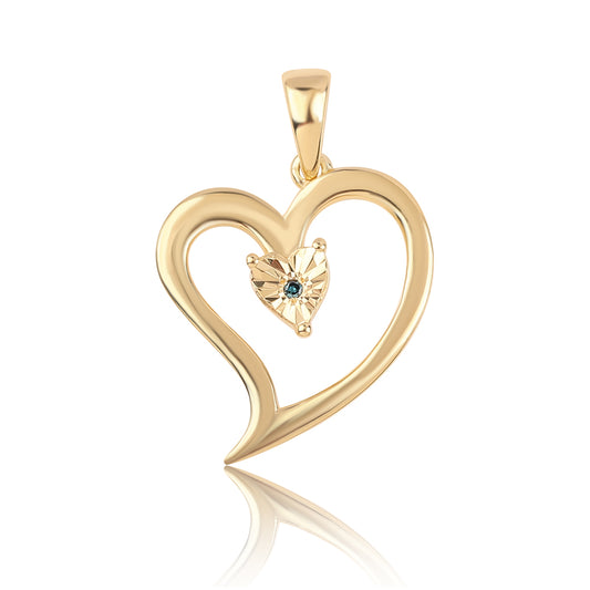 Pendente de Prata com Banho de Ouro com Diamante Azul