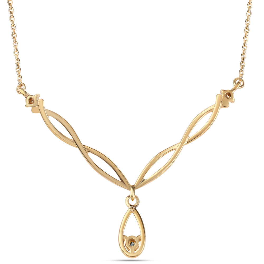 Colar de Prata com Banho de Ouro com Diamante Azul e Diamante Branco  Contraste: Cabeca de Veado (800)