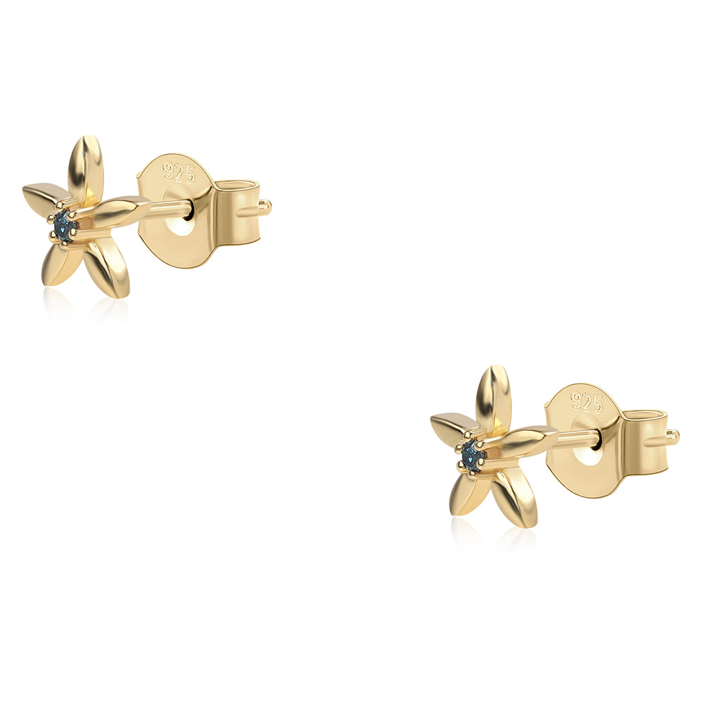 Brincos de Prata com Banho de Ouro com Diamante Azul