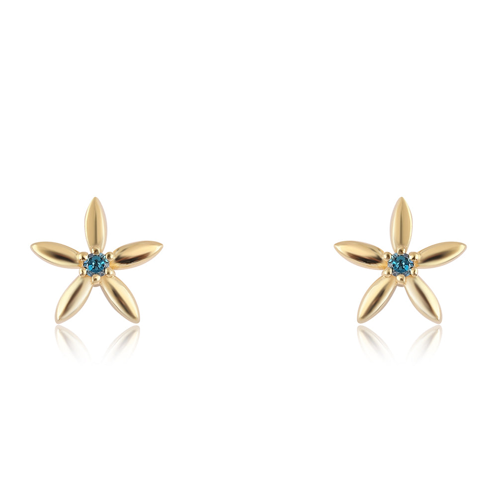 Brincos de Prata com Banho de Ouro com Diamante Azul 1 