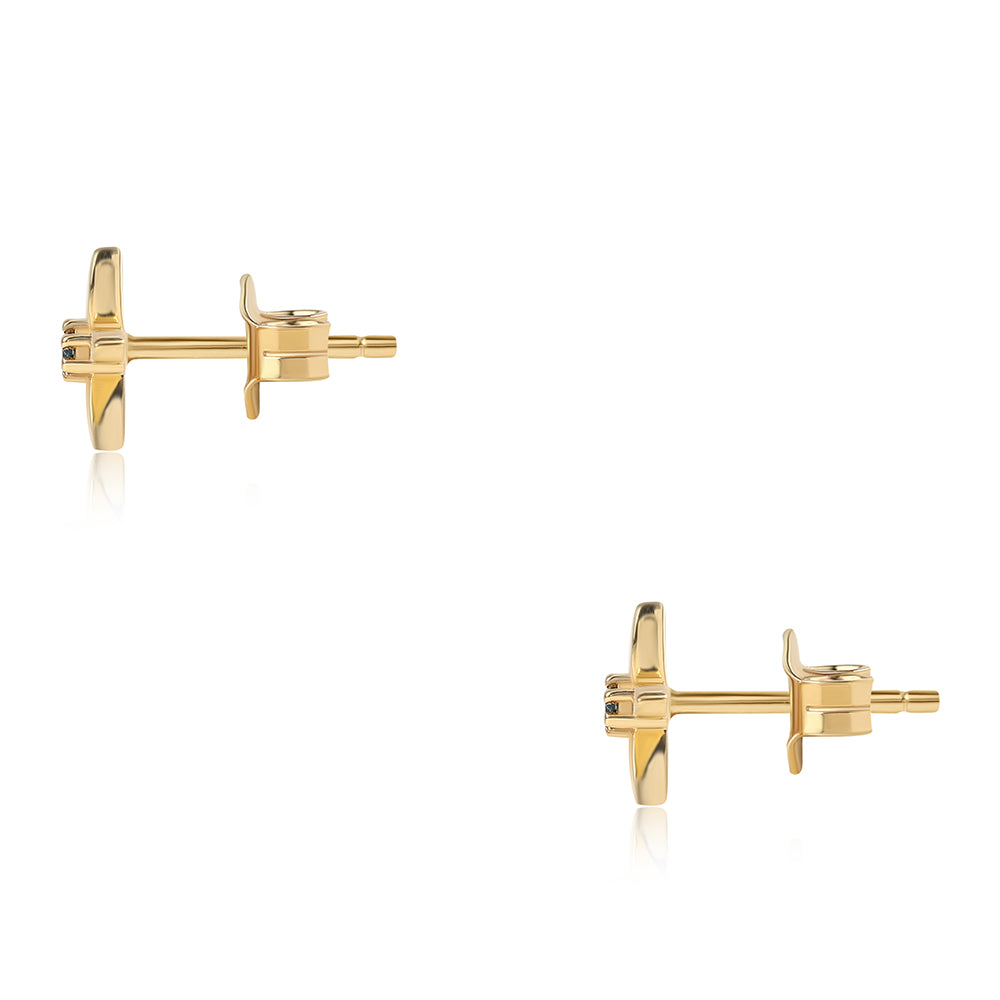 Brincos de Prata com Banho de Ouro com Diamante Azul