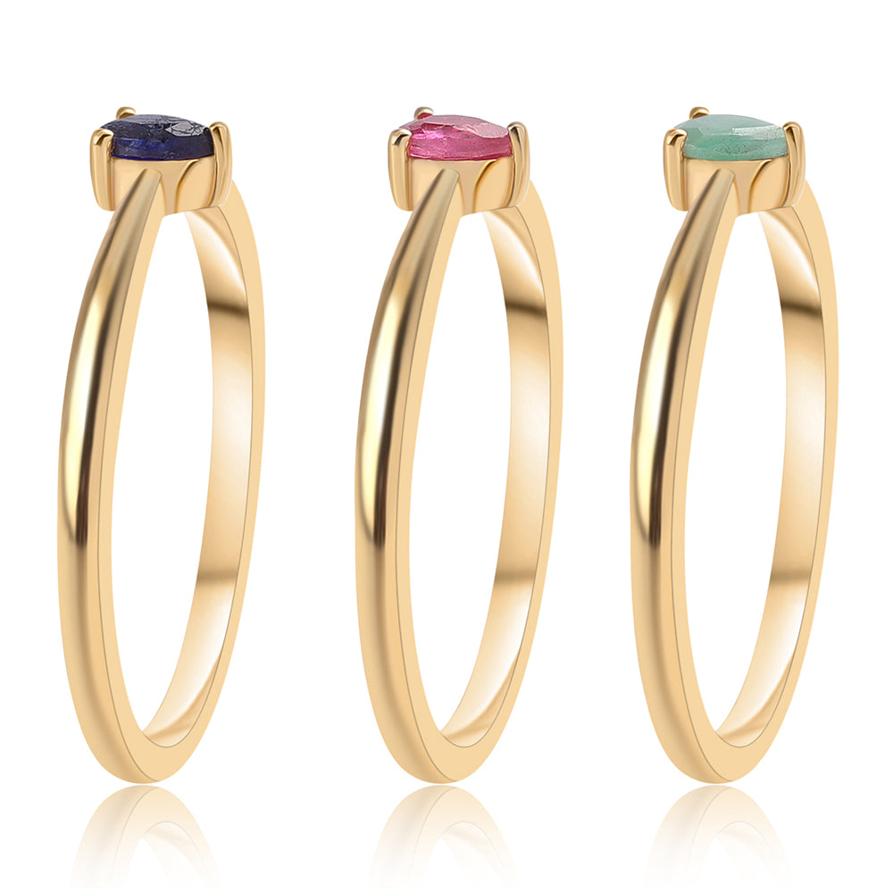 Conjunto de Prata com Banho de Ouro com Rubi da Tailândia e Esmeralda do Brasil ( Anel )  Contraste: Cabeca de Veado (800)