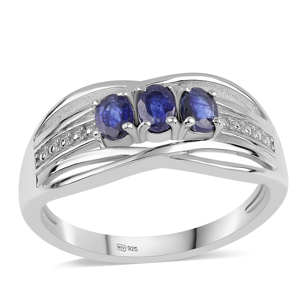 Anel de Prata com Safira Azul Australiana  Contraste: Cabeca de Veado (800) 1 