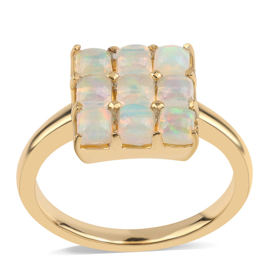 Anel de Prata com Banho de Ouro com Opala da Etiópia de Lega Dembi  Contraste: Cabeca de Veado (800)