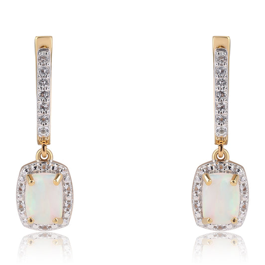 Brincos de Prata com Banho de Ouro com Opala da Etiópia de Lega Dembi e Topázio Branco