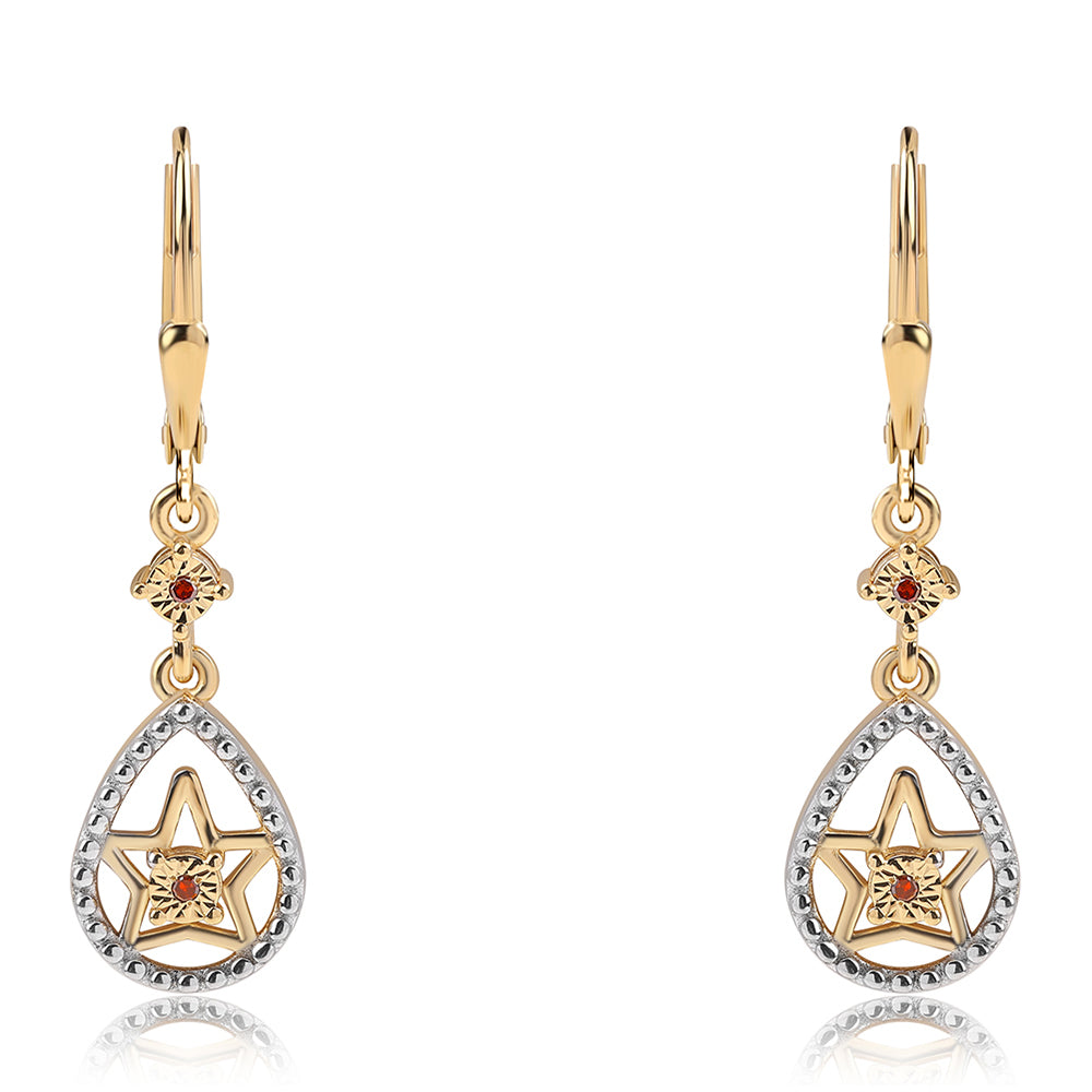 Brincos de Prata com Banho de Ouro com Diamante Vermelho 1 