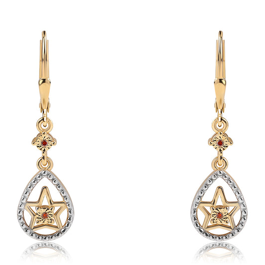 Brincos de Prata com Banho de Ouro com Diamante Vermelho