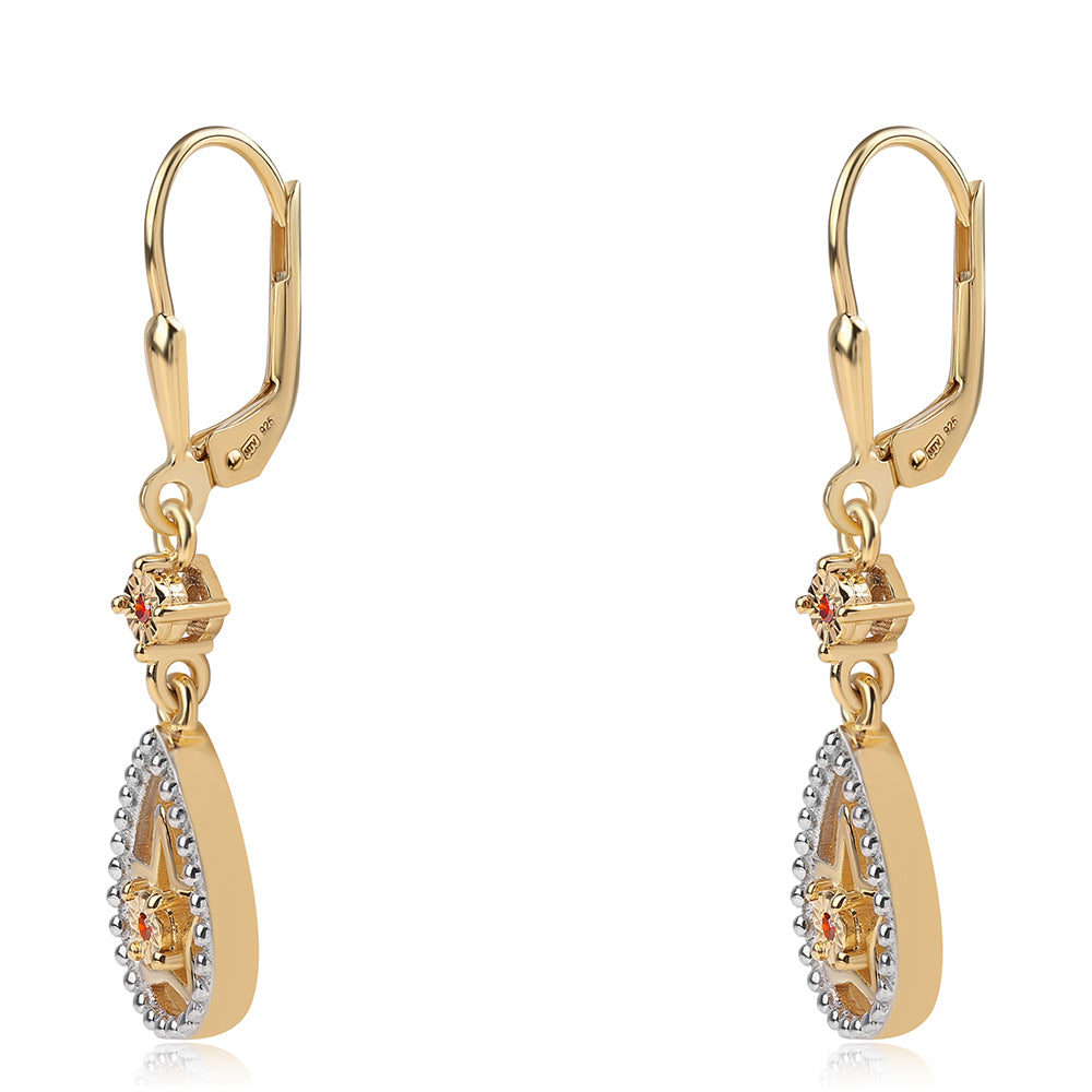 Brincos de Prata com Banho de Ouro com Diamante Vermelho 2 