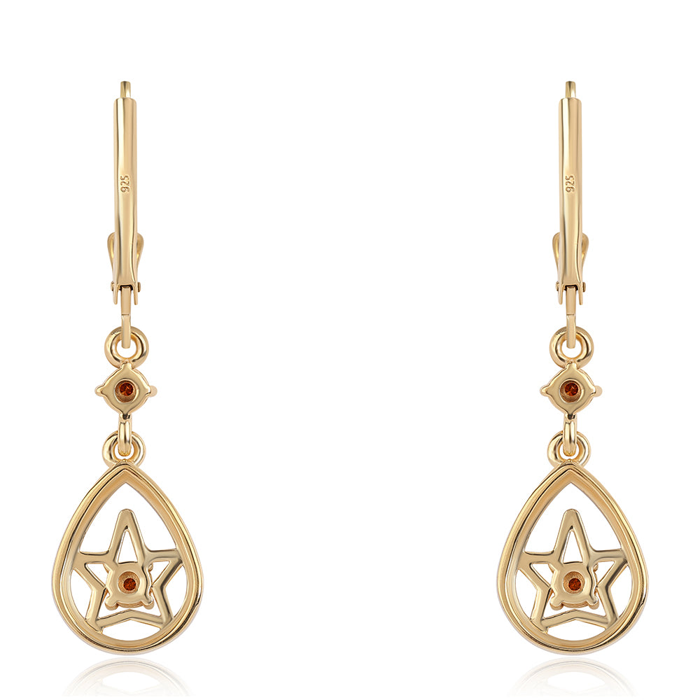 Brincos de Prata com Banho de Ouro com Diamante Vermelho
