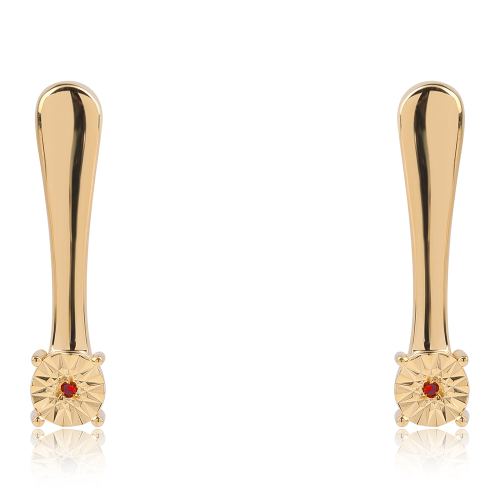 Brincos de Prata com Banho de Ouro com Diamante Vermelho 1 