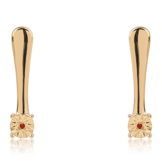 Brincos de Prata com Banho de Ouro com Diamante Vermelho