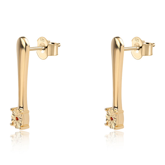 Brincos de Prata com Banho de Ouro com Diamante Vermelho