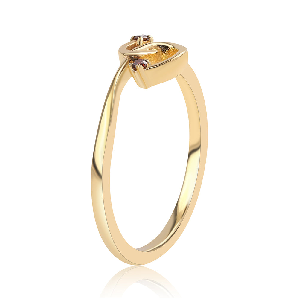 Anel de Prata com Banho de Ouro com Diamante Vermelho