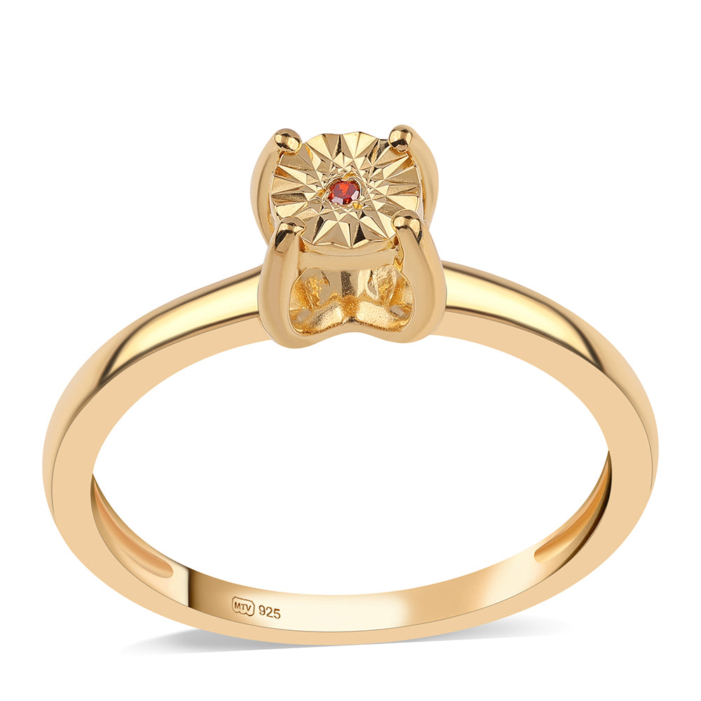 Conjunto de Prata com Banho de Ouro com Diamante Vermelho ( Brincos+Anel+Pendente )