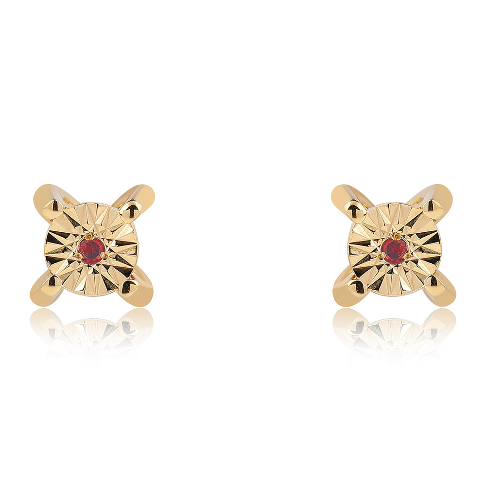 Conjunto de Prata com Banho de Ouro com Diamante Vermelho ( Brincos+Anel+Pendente ) 4 