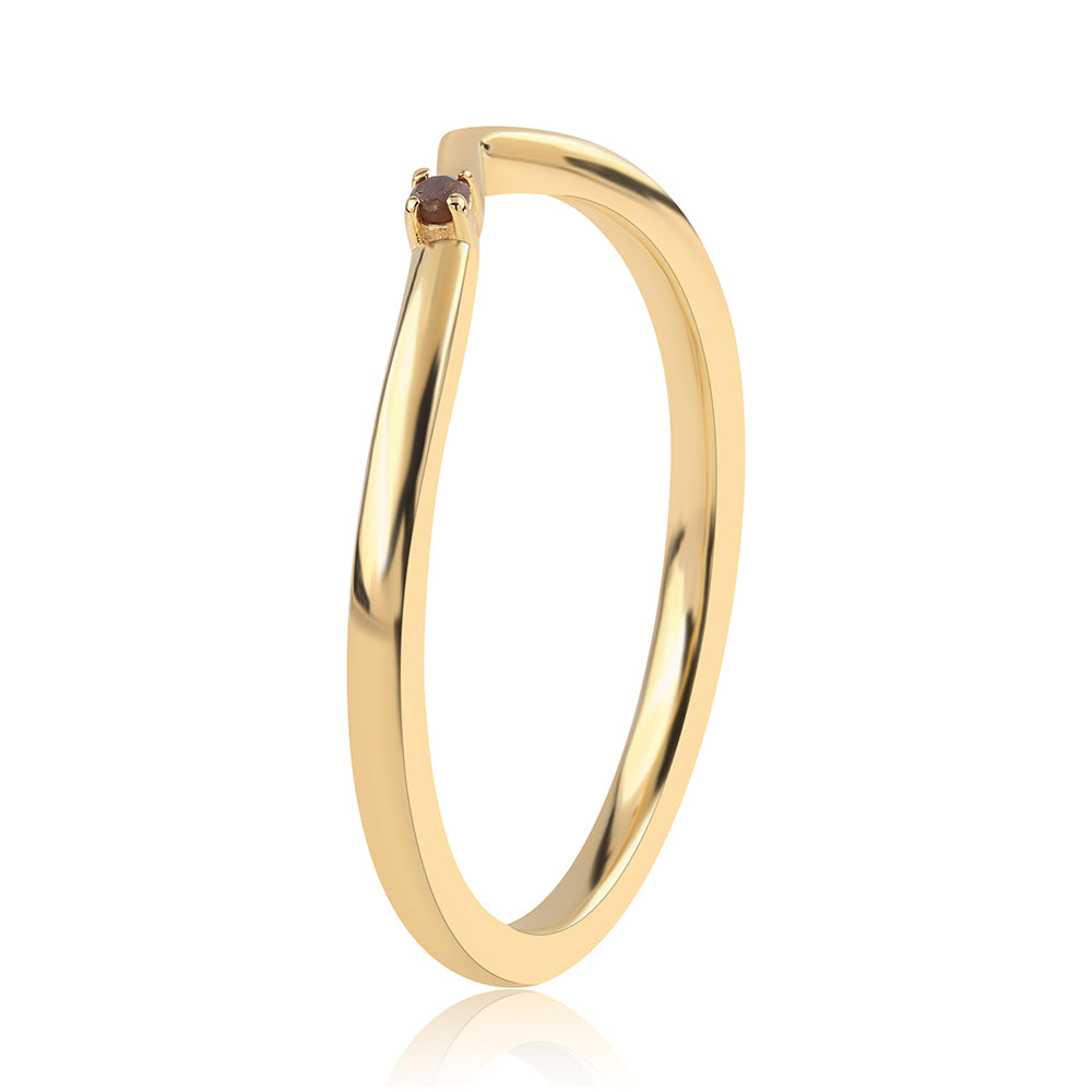 Anel de Prata com Banho de Ouro com Diamante Vermelho