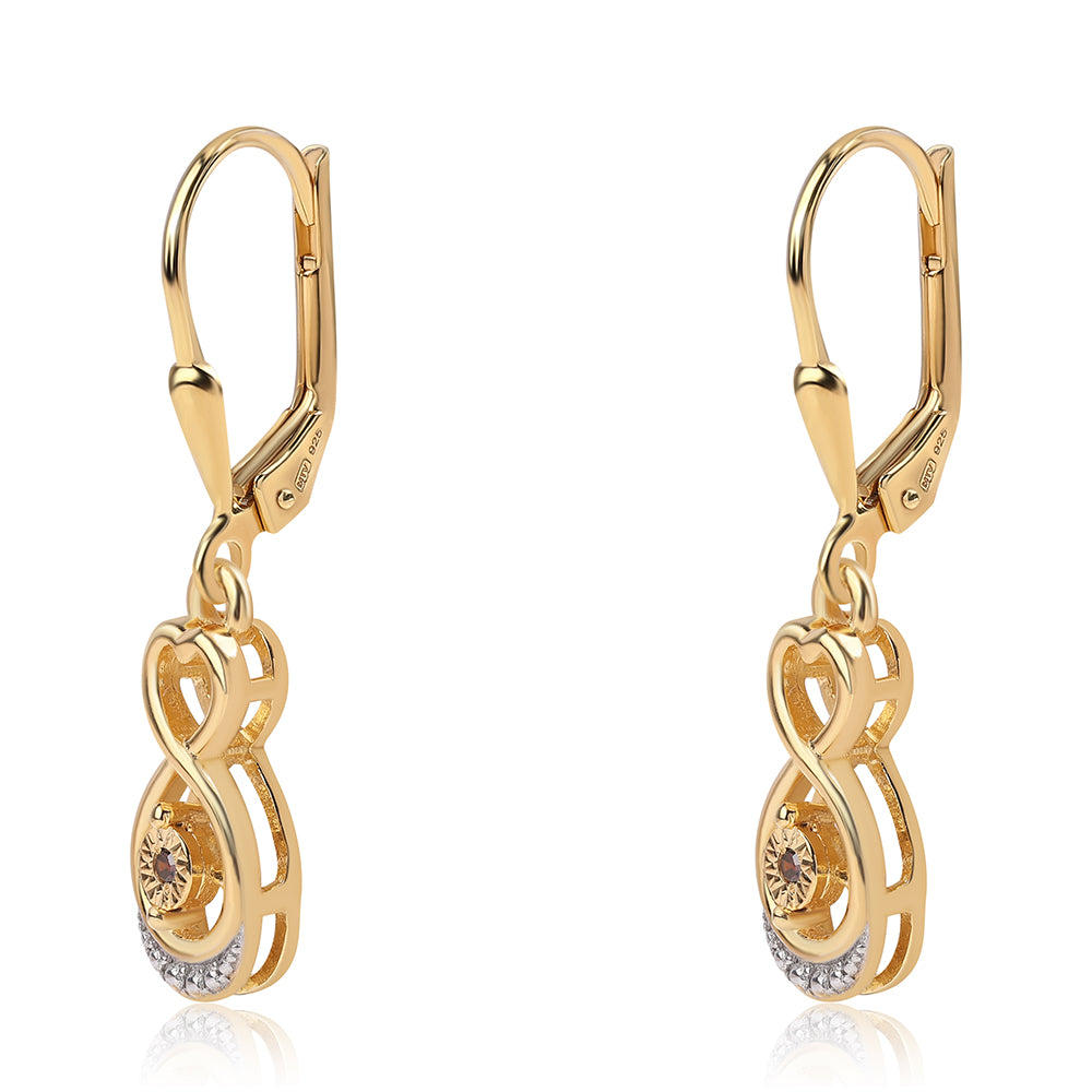 Brincos de Prata com Banho de Ouro com Diamante Vermelho