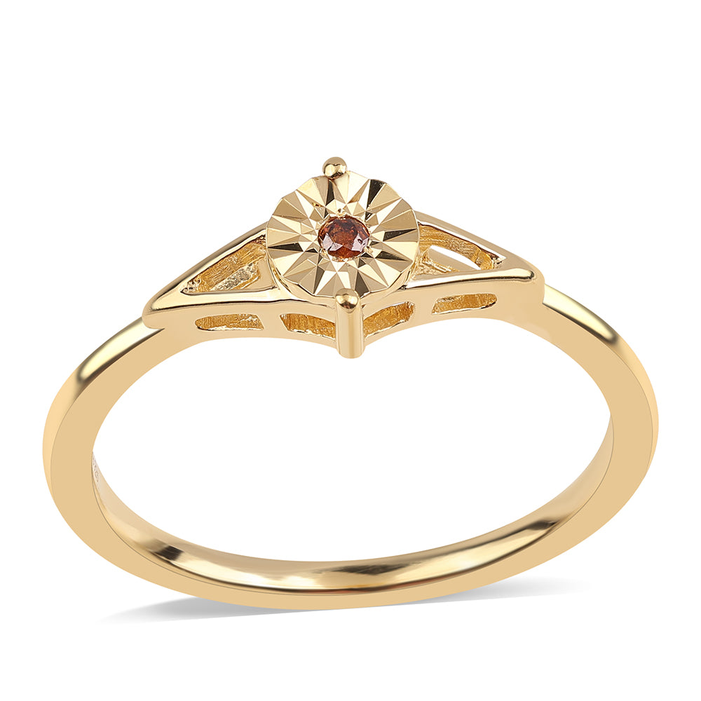 Anel de Prata com Banho de Ouro com Diamante Vermelho 1 